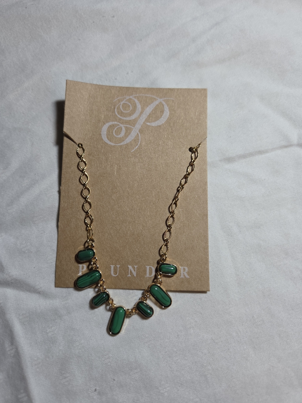 Plunder Gold-Tone Necklace with Green Cabochons